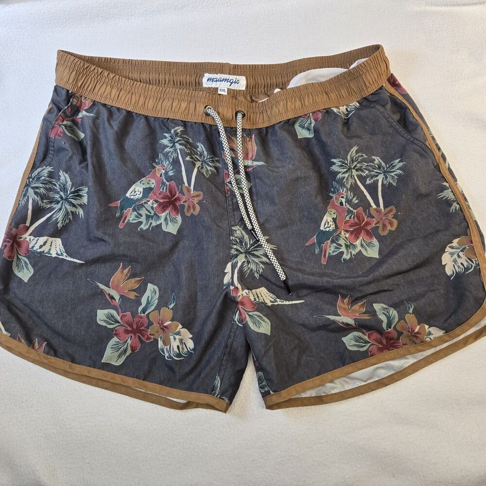 Maamgic Men's Tropical Retro Print Swim Trunks size XXL 2XL 4.5 inch inseam